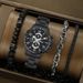 Herrenuhren-Set, Gitter, digitaler Zeiger, Stahlband, Herren-Quarzuhr, Business, All-Match-Kronenarmband-Set_voghion.com