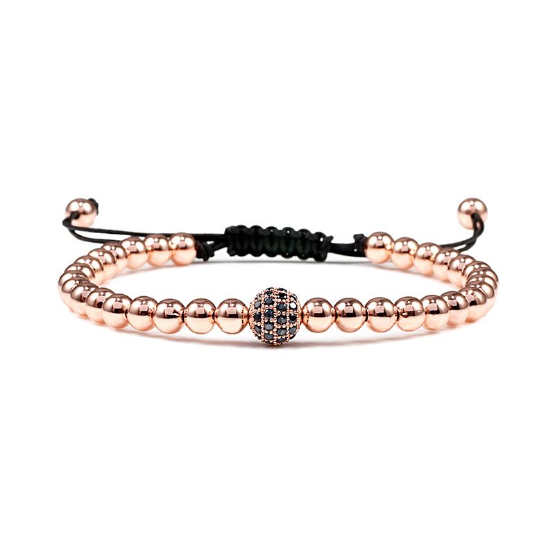 Braccialetto sferico intarsiato con microcatene in rame intrecciato, alla moda e creativo, con perline rotonde, fatto a mano_voghion.com