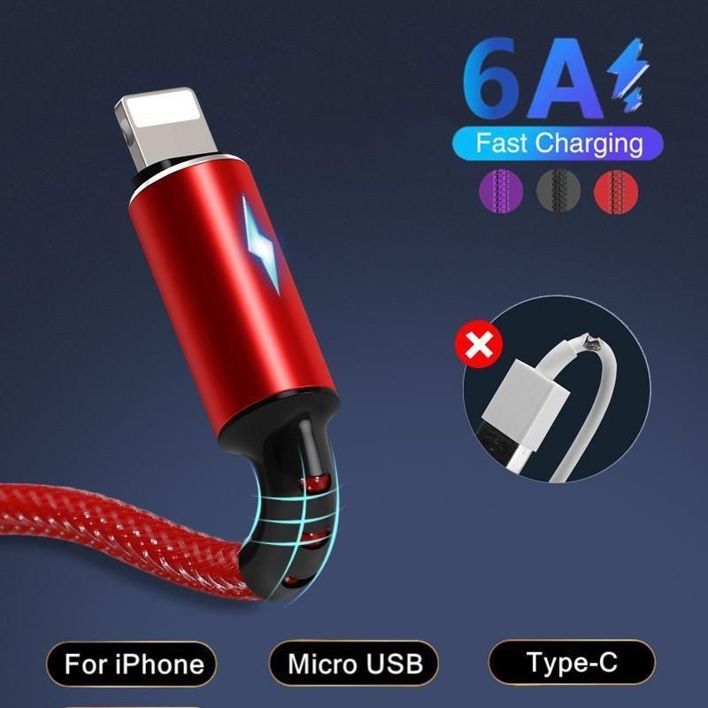 5A LED-Licht USB-Schnellladekabel für iPhone/iPad für Android-Telefon Typ C Micro-USB Samsung Xiaomi Huawei Redmi Mehr Handy-Ladekabel_voghion.com
