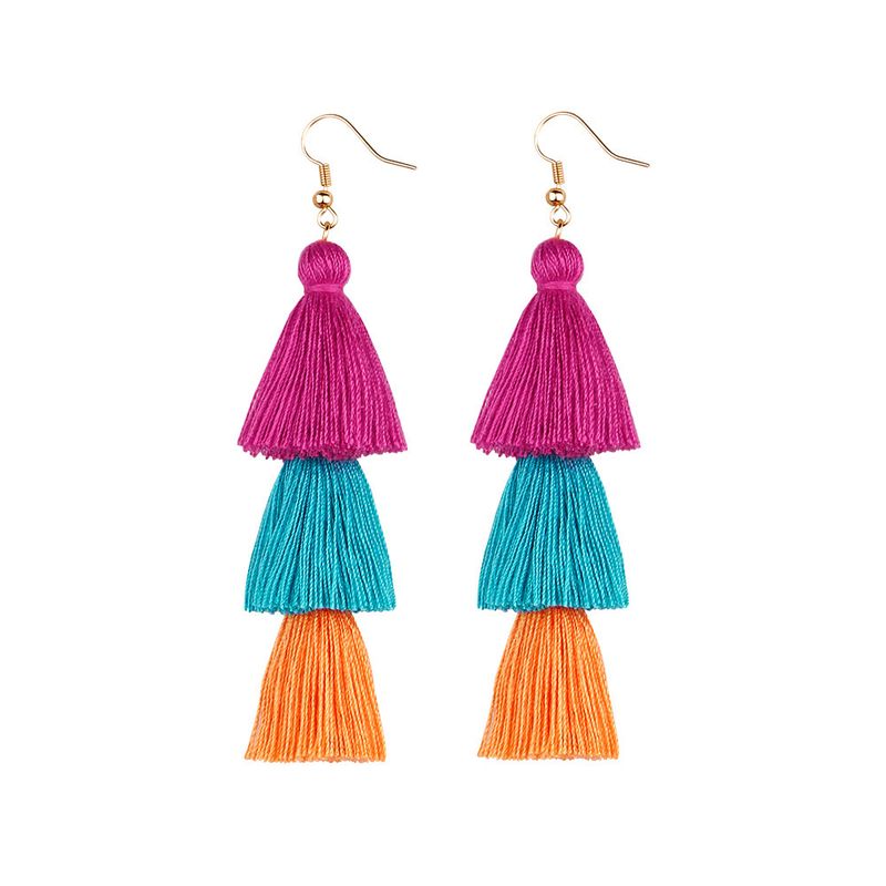 Dopamina orecchini a più strati lunghi e leggeri colorati con nappe di alta qualità, orecchini autunnali e invernali fatti a mano e intrecciati fai da te_voghion.com