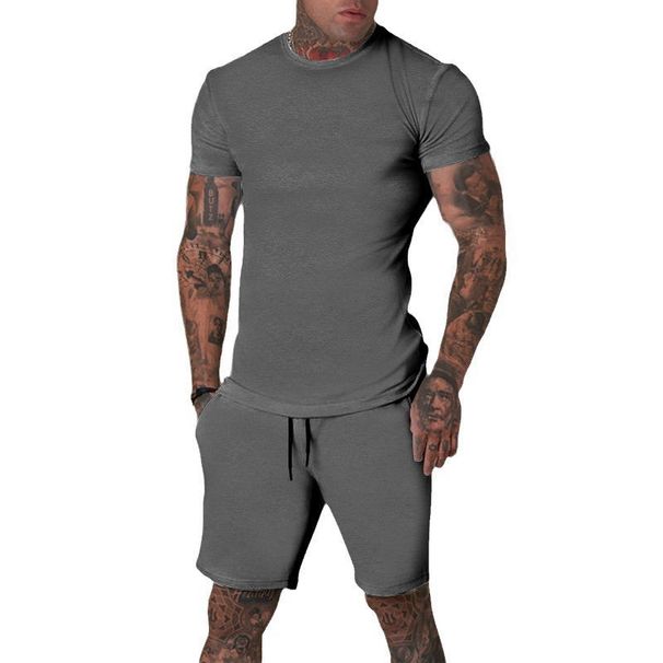 CT Hot Selling Solid Color T-Shirt + Five-Point Men's Summer Short Sleeve Shorts Set Breathable Style_voghion.com