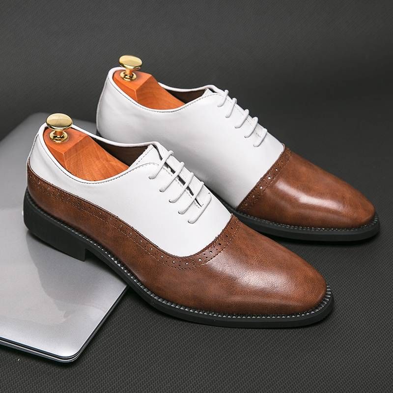 Sapatos masculinos de couro legítimo marrom esculpidos, estilo Derby azul, com cadarço, estilo britânico, para casamento_voghion.com