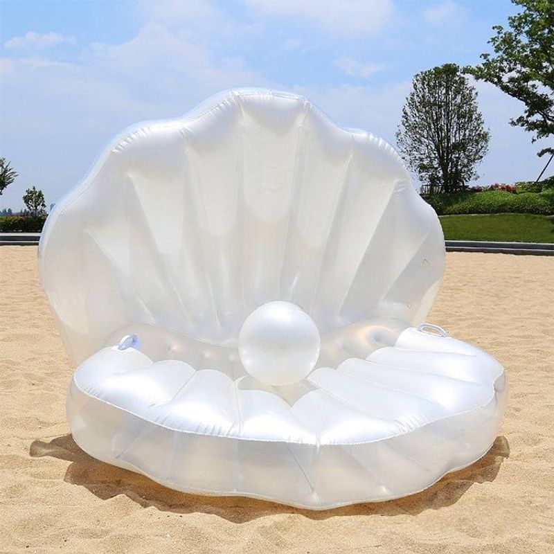 PVC Inflatable Pearl Float Scallop Raft Pearl Scalloped Shell Floating Bed Reclining Chair With No Pump_voghion.com
