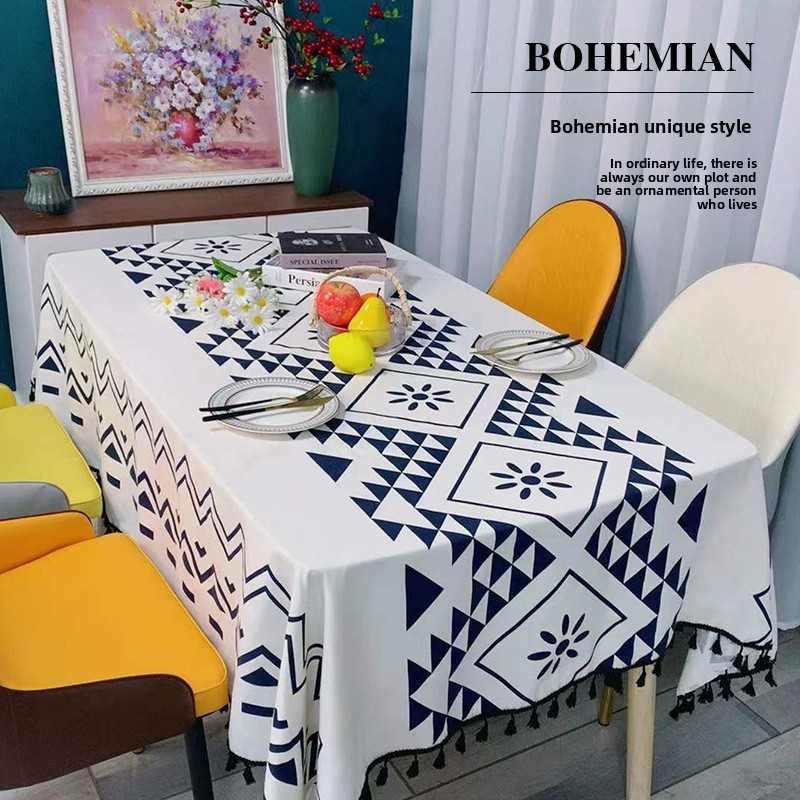 Bohemian Geometric Tablecloth – Polyester Rectangular Table Cover For Dining, Cafe, Party – Non-Slip Stain-Resistant Decor_voghion.com