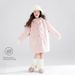 Peach Pink Wool Coat With Star Buttons – Fleece-Lined Winter Jacket For Girls (120-170cm, B-Class Safe, Detachable Hood)_voghion.com
