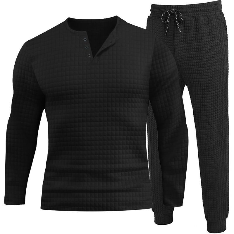 Abbigliamento da uomo con bottoni alla moda a quadri piccoli Henry, camicia base a maniche lunghe, tailleur pantalone casual_voghion.com