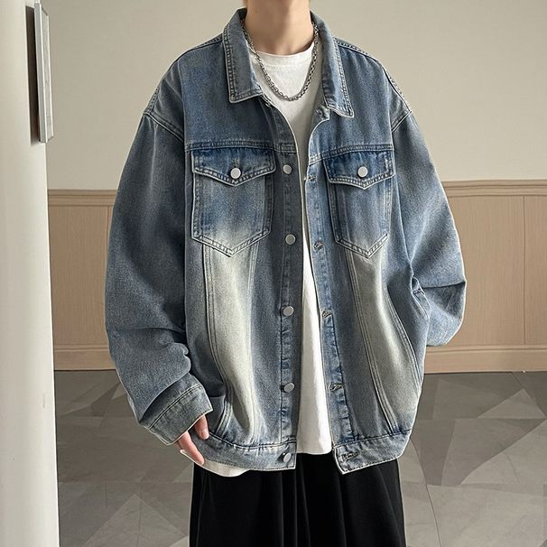 Nova jaqueta jeans vintage retrô masculina da moda, jaqueta masculina da moda, solta, casual e versátil para casal_voghion.com