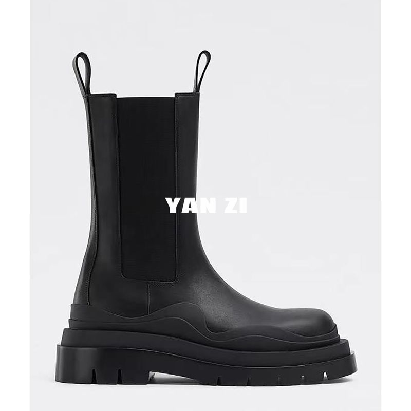2024 New BV Wave New For Men And Women Couples Thick Soled Elevated Mid Length Tire Cowhide New Pipe Boots_voghion.com