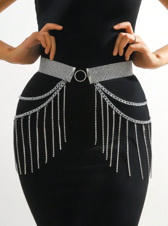 3237 New Women's Side Hanging Waist Chain With Rhinestones Tassels For Weddings, Parties, And Everyday Wear_voghion.com