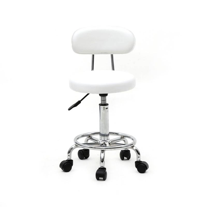Verstellbarer Salonhocker in runder Form mit Rückenlehne und Linie in Weiß_voghion.com