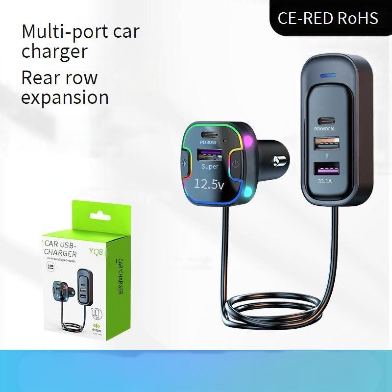 ​​YQ8 81W Fast Car Charger With Digital Display, Dual USB-C & USB-A Ports, 12V/24V Smart Quick Charge For IPhone Android Tablet Laptop_voghion.com