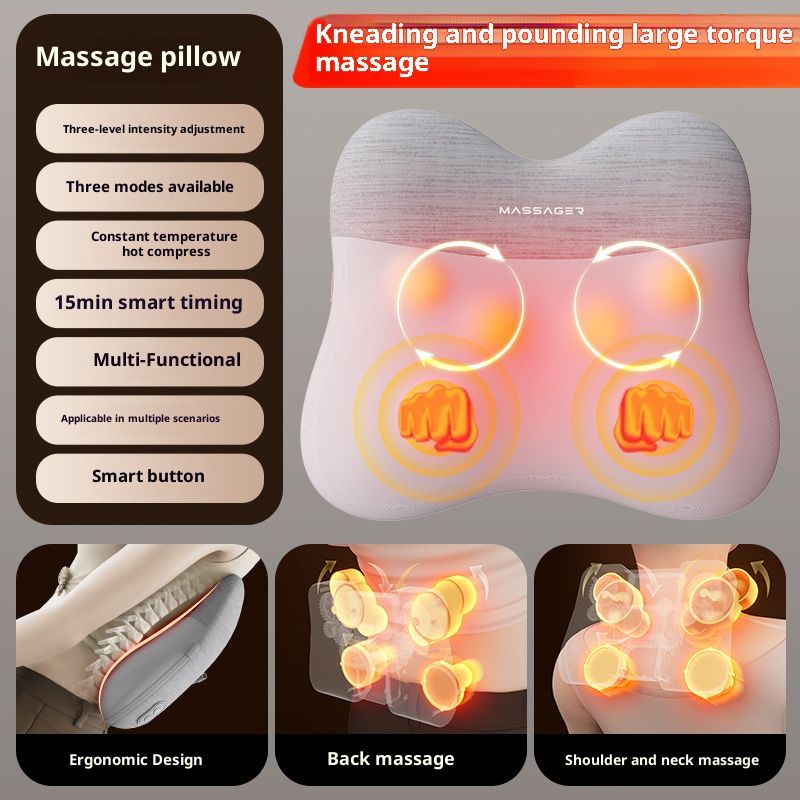 Cuscino massaggiante professionale per auto con funzioni di impastamento e picchiettamento - Supporto lombare regolabile per alleviare il dolore al collo, alla schiena e alle gambe_voghion.com