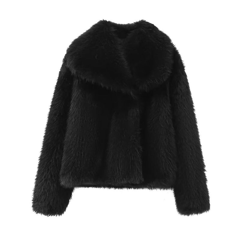 Women's Clothing fashion all match artificial fur effect lapel jacket_voghion.com