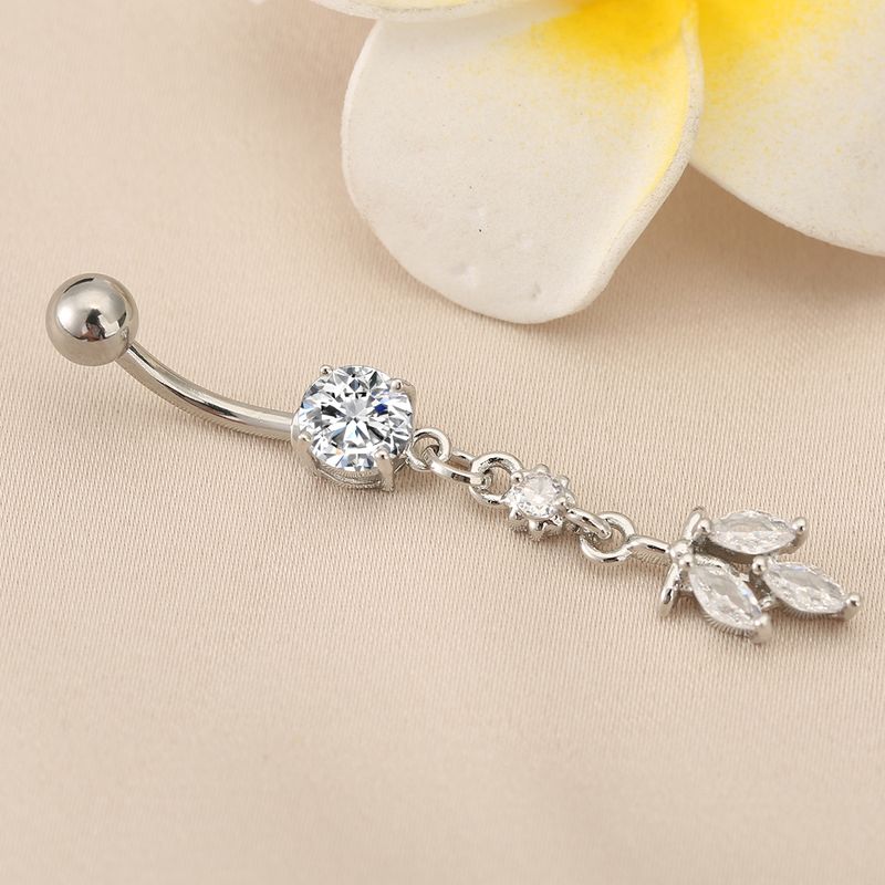 Oval Zircon Belly Ring With Tassel - Elegant Body Piercing Jewelry_voghion.com