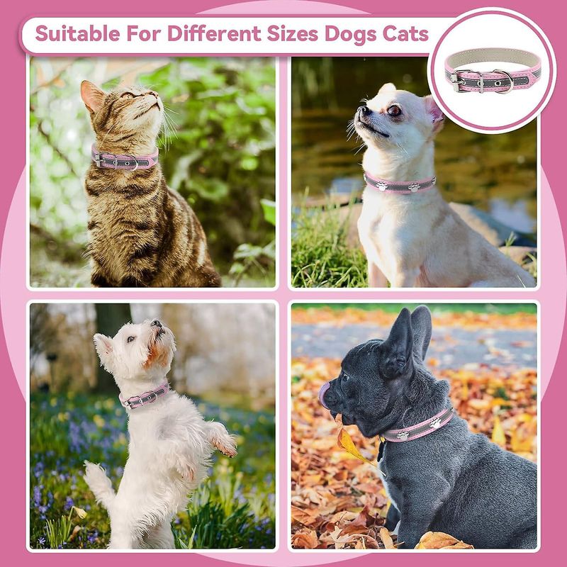 SQCLV Reflective Dog Collar With Cute Paw Rivet Studded Funny Soft PU Leather Adjustable Puppy Dog Collars For Small Medium Large Dogs Cats (Pink,Smal_voghion.com