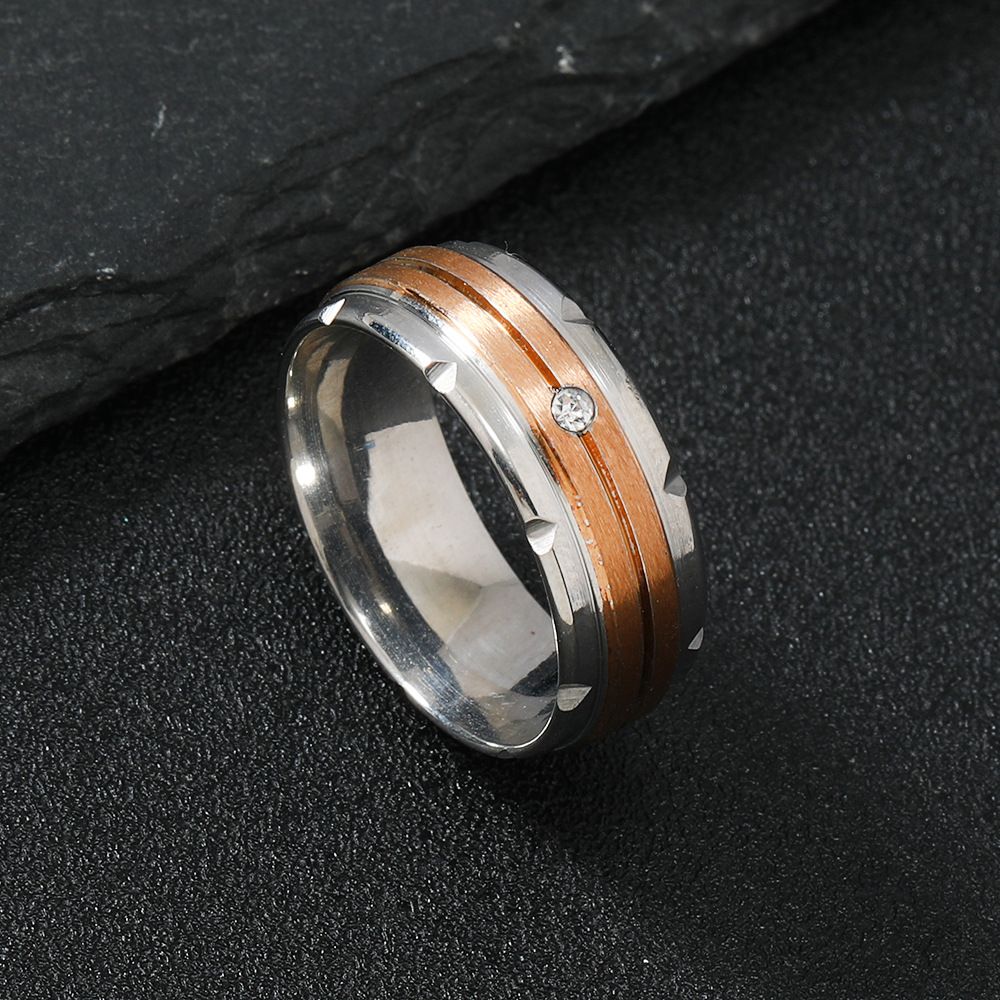 Popular fashionable titanium steel with patchwork color, high-end texture, flower inlaid diamond couple ring, light_voghion.com