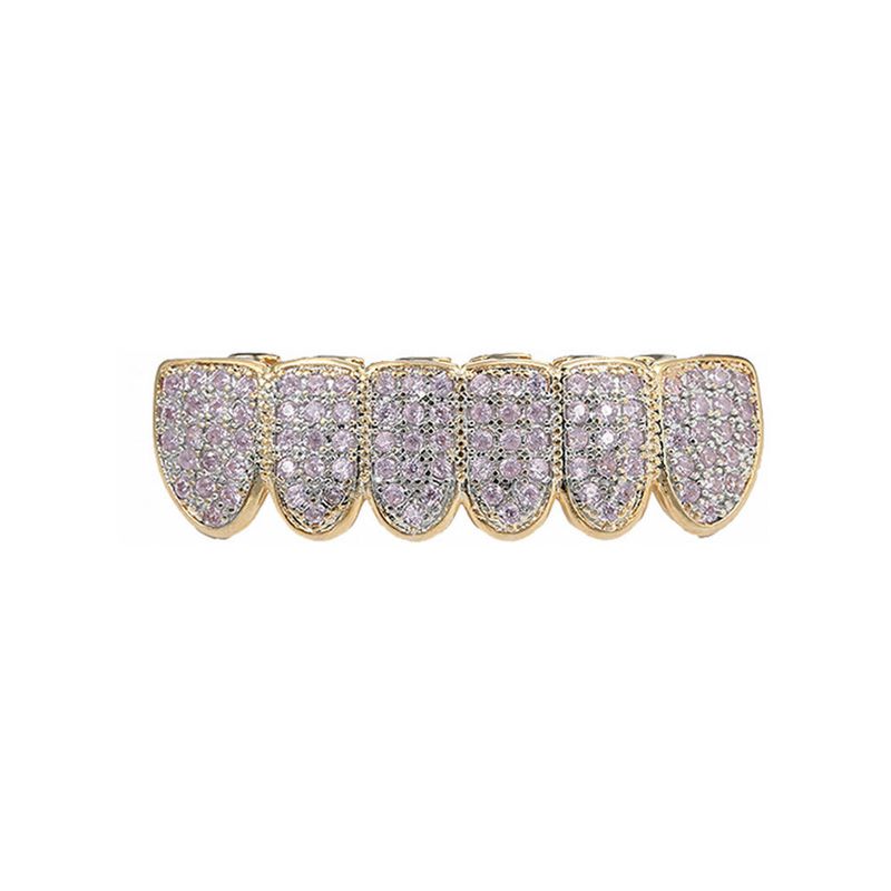Hip Hop Braces, Micro Gold Teeth, Pink Zircon Braces, Hip Hop Braces, Halloween Hip Hop Accessories_voghion.com