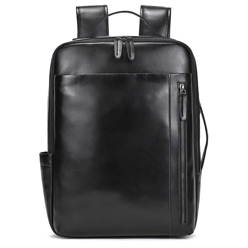 Men's Genuine Crazy Horse Leather Large Capacity Multi-Pocket Travel Backpack Cowhide School Bag_voghion.com