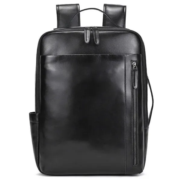 Men's Genuine Crazy Horse Leather Large Capacity Multi-Pocket Travel Backpack Cowhide School Bag_voghion.com