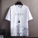 Men's Short-Sleeved T-Shirt Suit Mountain Print Fashion Trend Slim Fit Large Size Sports Two-Piece Set_voghion.com