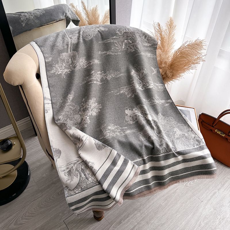 Sciarpa anti-invecchiamento calda, alla moda, di alta qualità, autunnale e invernale in stile foresta, mantello stampato su entrambi i lati, colore classico,_voghion.com