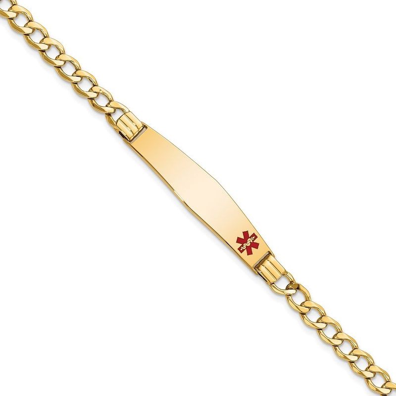 14K Semi-Solid Medical Soft Diamond Shape Red Enamel Cuban ID Bracelet_voghion.com