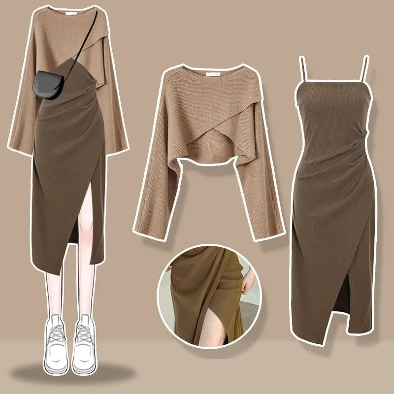 Women’s Clothing Plus size women's autumn suits for women new style wear design knitted sweater for women with dress two piece suit_voghion.com