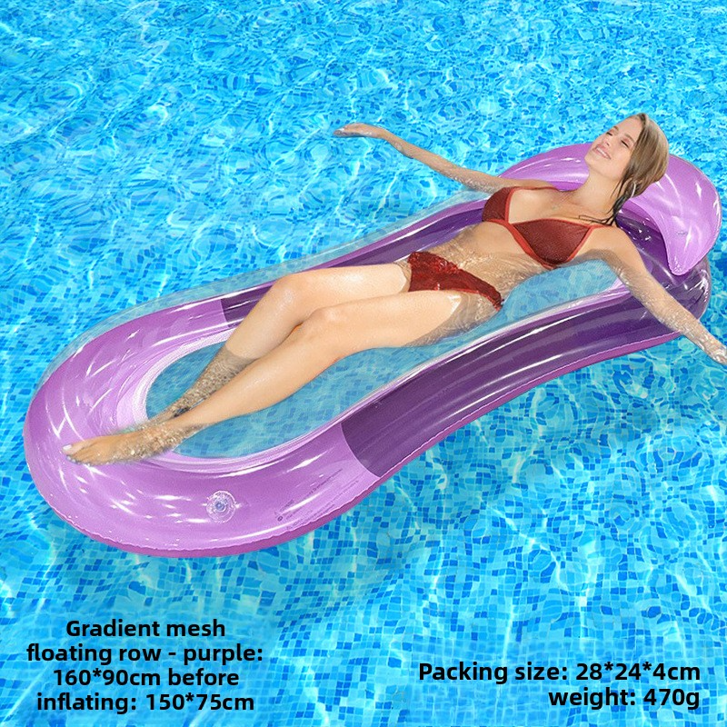 Eco-Friendly PVC Floating Lounger - Foldable Beach Bed With Mesh Backrest & Glitter Gradient (Orange-Pink Heavy-Duty Portable For Pool/Sea)​_voghion.com