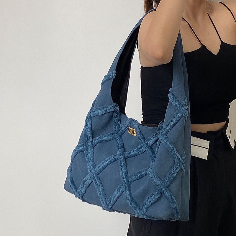 Geantă de umăr retro nouă, de nișă, la modă, versatilă, coreeană, din pânză, din denim, pentru femei_voghion.com