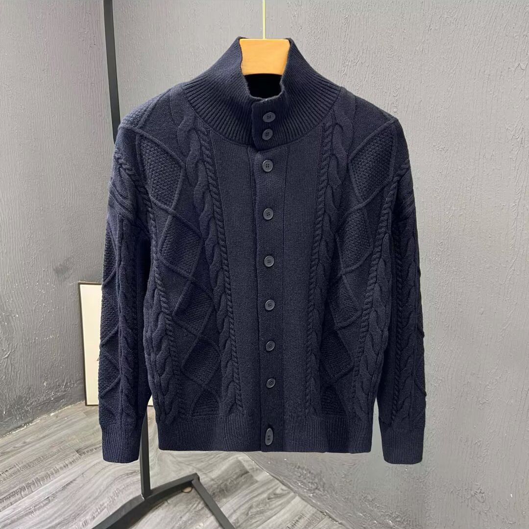 Veste boutonnée en tricot pour homme, cardigan en maille torsadée, pull - Manteau léger et haut de gamme ouvert sur le devant, idéal pour les tenues décontractées et d'hiver._voghion.com