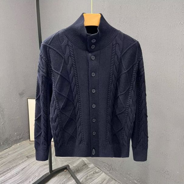 Veste boutonnée en tricot pour homme, cardigan en maille torsadée, pull - Manteau léger et haut de gamme ouvert sur le devant, idéal pour les tenues décontractées et d'hiver._voghion.com