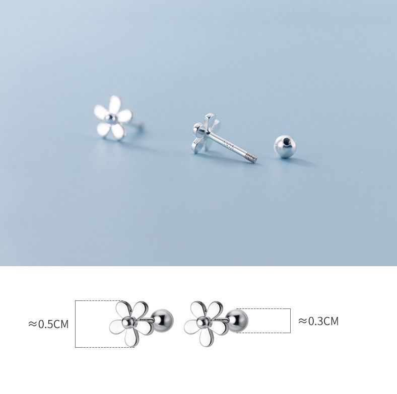 Orecchini a perno con vite a sfera e fiore in argento sterling 925, 5 mm, PE1_voghion.com