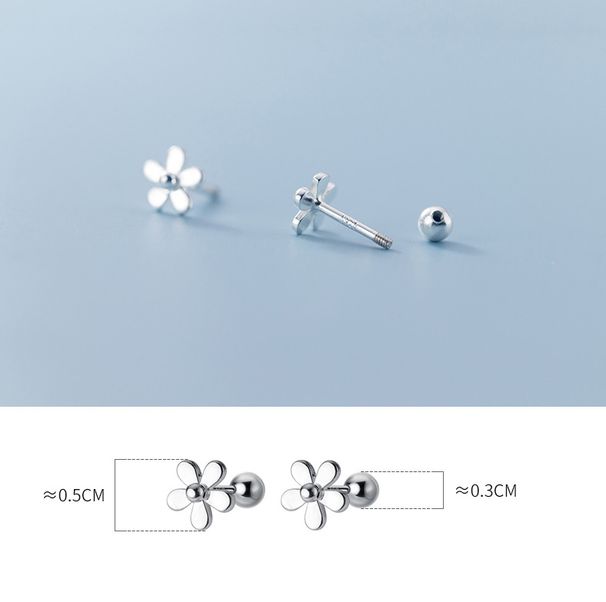 Orecchini a perno con vite a sfera e fiore in argento sterling 925, 5 mm, PE1_voghion.com