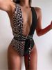 2020 New Bikini Swimsuit Women's One-Piece Leopard Print Patchwork Tie Swimwear_voghion.com