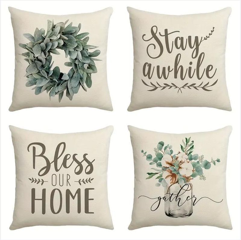 Kissenbezug mit Frühlingsvase und Buchstabenmuster, für Wohnzimmer, Schlafzimmer, Sofa, dekorativer Kissenbezug_voghion.com