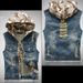 Herrenbekleidung Slim-Fit zerrissene Jeansweste für Männer Jeansweste mit Kapuze für Männer Camouflage-Jeansweste_voghion.com