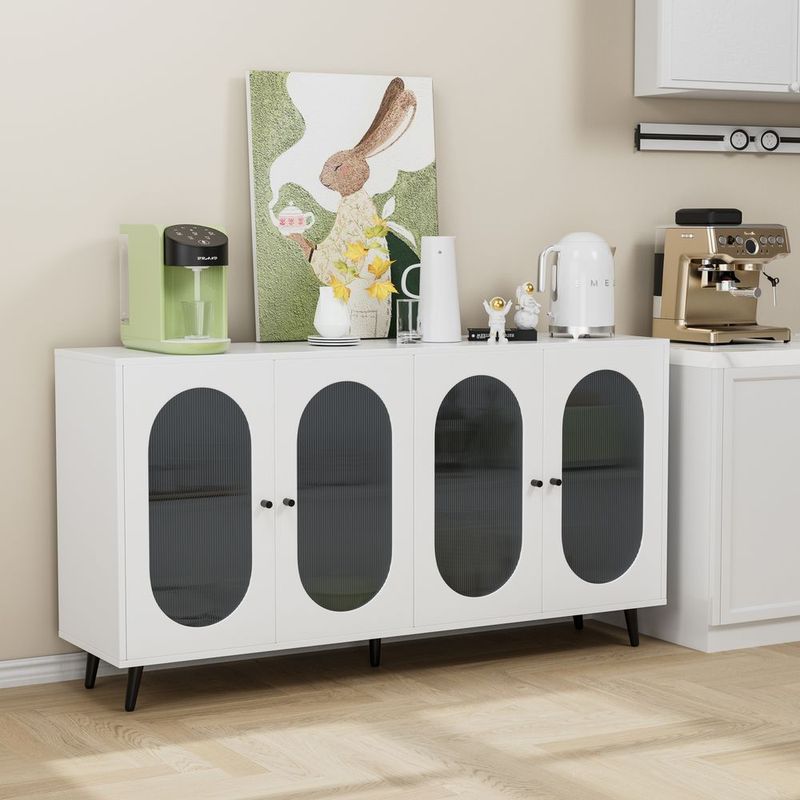 Modern Accent Sideboard Cabinet With Acrylic Doors, Freestanding Storage Cupboard Console Table For Kitchen Dining Living Room Hallway Office, White_voghion.com