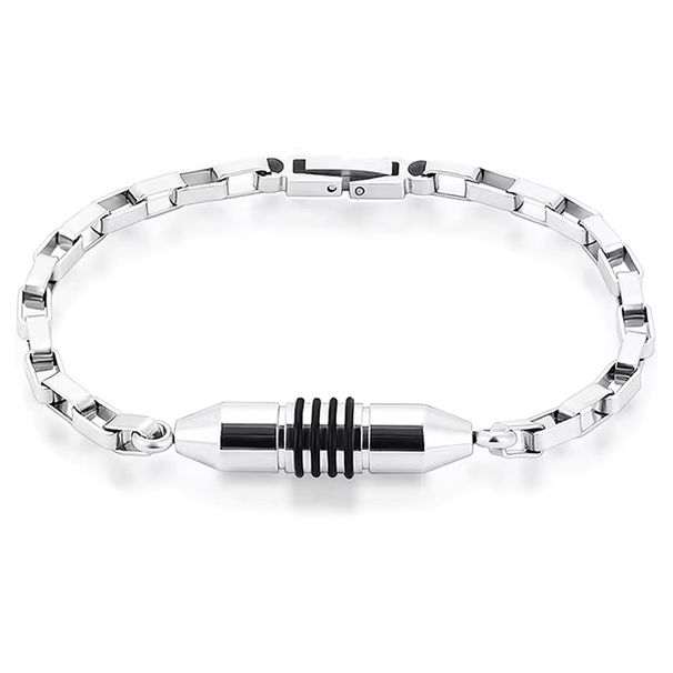Bracciale a forma di proiettile in acciaio inossidabile di alta qualità, europeo e americano, apribile per capelli o ceneri, stile punk semplice da uomo_voghion.com