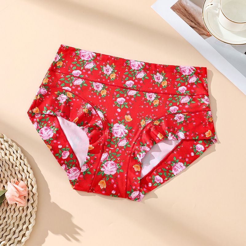Women Plus Size Panties Flower High Waist Underwear Milk Silk Breathable Triangle Underwear_voghion.com
