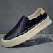 Men's First Layer Cowhide Thick Sole Casual Sneakers Spring New Lazy Slip-On White Shoes Genuine Leather Breathable_voghion.com