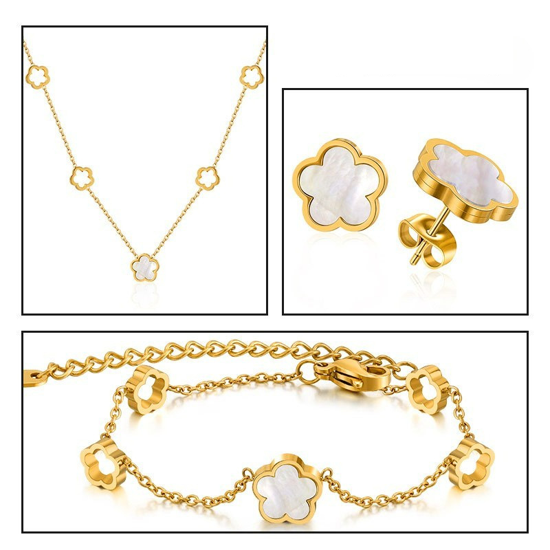 Damenschmuck Modischer und leichter Luxus Weiße Muschel Fünfblättrige Blume Titanstahl Halskette Süßes Design Vielseitiger Trend Weiße Schlüsselbeinkette_voghion.com