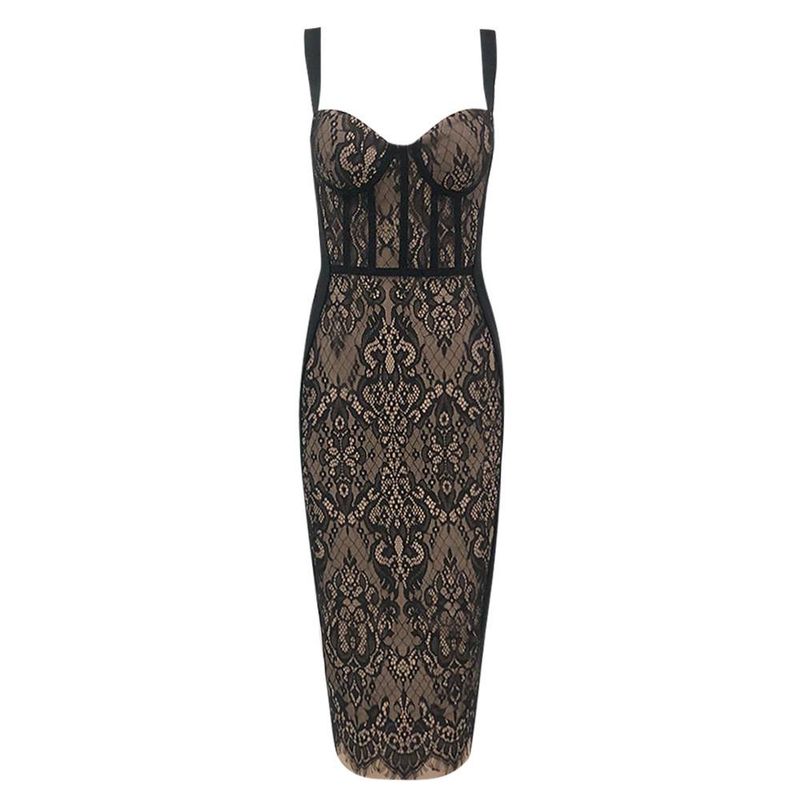 Damenbekleidung Neue Mode Low Cut Sexy Spitzen-Hosenträger-Bandage-Rock Enger Hüftlanger Rock_voghion.com
