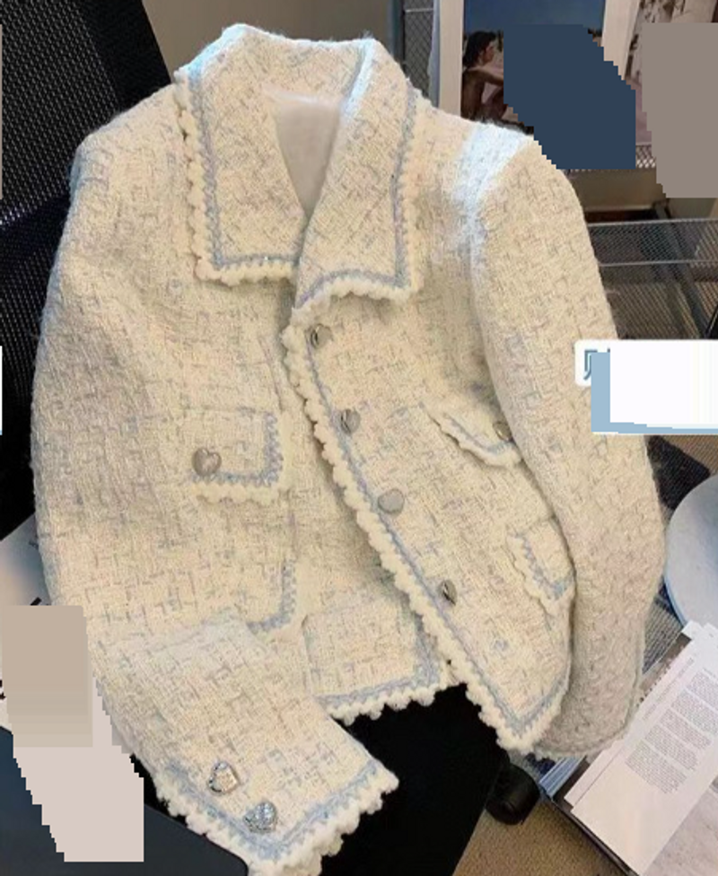 Veste courte pour femme, haut de gamme et raffiné, style rétro français, en tweed à revers, pour le printemps et l'automne_voghion.com
