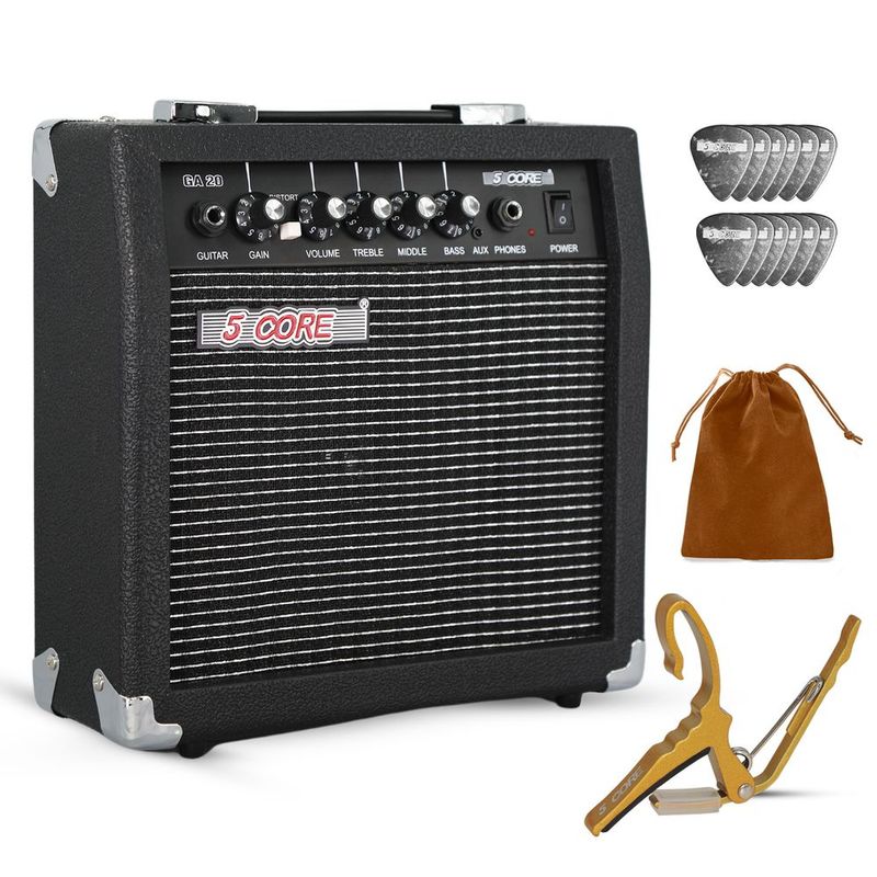 Amplificateur de guitare électrique portable 5 cœurs 20 W avec haut-parleur intégré de 6,5 pouces et prise casque auxiliaire_voghion.com