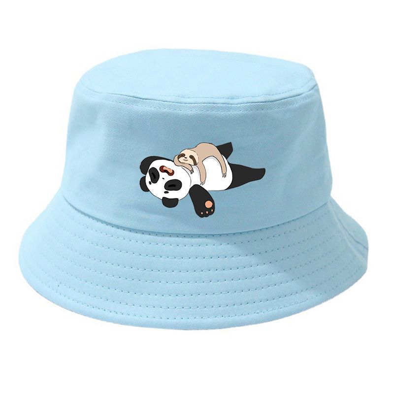 Modische Bucket Caps mit Aufdruck „Schlaf, faul, Panda, Faultier“, mehrere Farben, Cartoon-Fischerhut, lässig für Erwachsene und Kinder, Panama-Cap_voghion.com