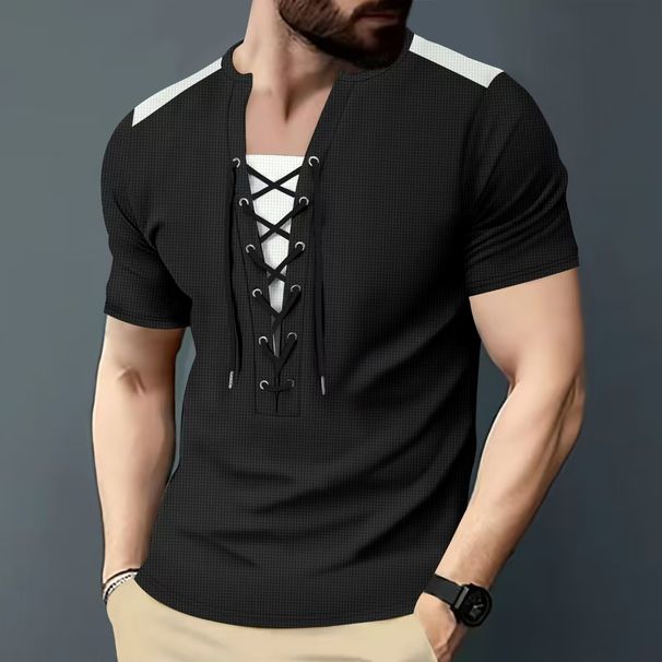 Men's Clothing Cardigan Drawstring Round Neck Sports Polo Shirt_voghion.com