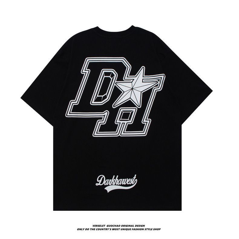 Maglietta a maniche corte hip hop con lettere scure, stile americano, alla moda, 100% cotone, per uomo e donna_voghion.com