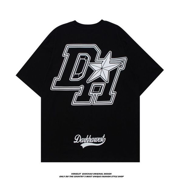 Maglietta a maniche corte hip hop con lettere scure, stile americano, alla moda, 100% cotone, per uomo e donna_voghion.com