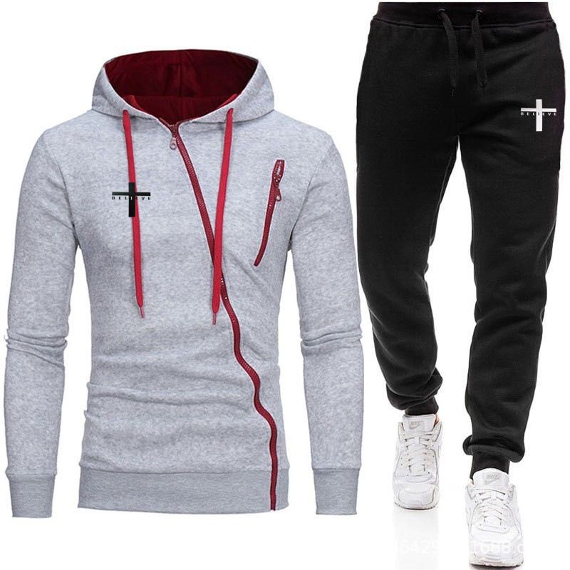Hoodie Long sleeved Zipper Spring and Autumn Men's Trendy Leisure Sports Set W01_voghion.com