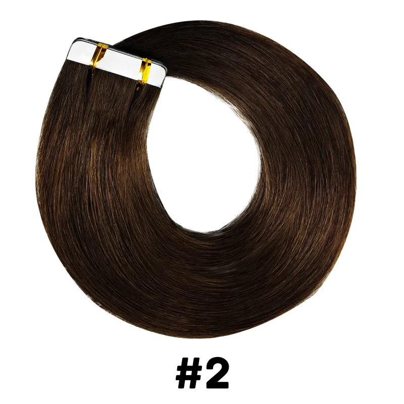 Dunkelbraunes Tape In Echthaar-Extensions, Echthaar, nahtlos, unsichtbar, Skin Weft, selbstklebendes Haar, 20 Stück_voghion.com